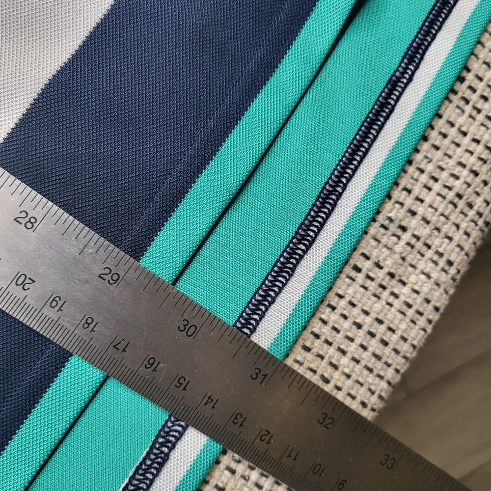 RLX‎ Ralph Lauren Polo Shirt Mens Large Blue Green Striped Golf Short Sleeve